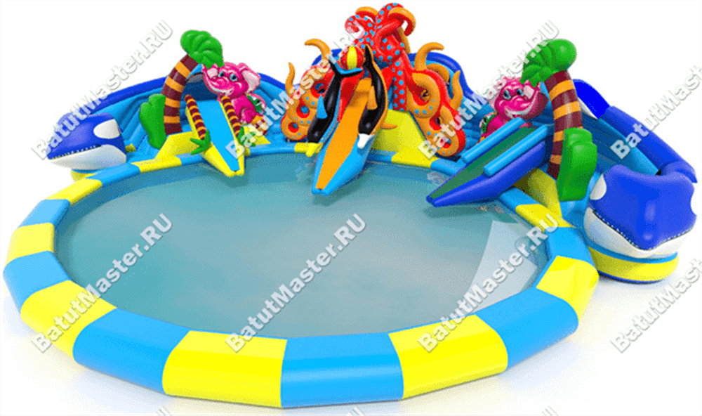 Надувной наземный аквапарк «Аквасфера» с бассейном, 20x18.5x7 м.