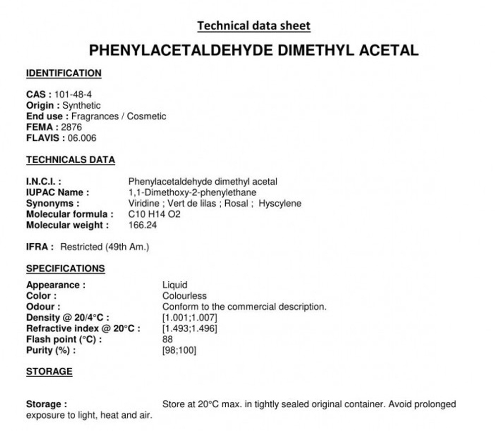 PHENYLACETALDEHYDE DIMETHYL ACETAL (PADMA)/ ФЕНИЛАЦЕТАЛЬДЕГИД ДИМЕТИЛ АЦЕТАЛЬ CAS 101-48-4