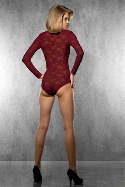 Нарядное кружевное боди с длинным рукавом Doreanse Passion (Размер: L) (Цвет: бордовый)