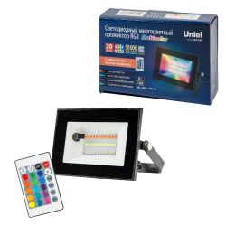 ULF-F60-20W-RGB IP65 200-240В BLACK Прожектор светодиодный. Мультиколор. Пульт ДУ в-к. Корпус черный. TM Uniel