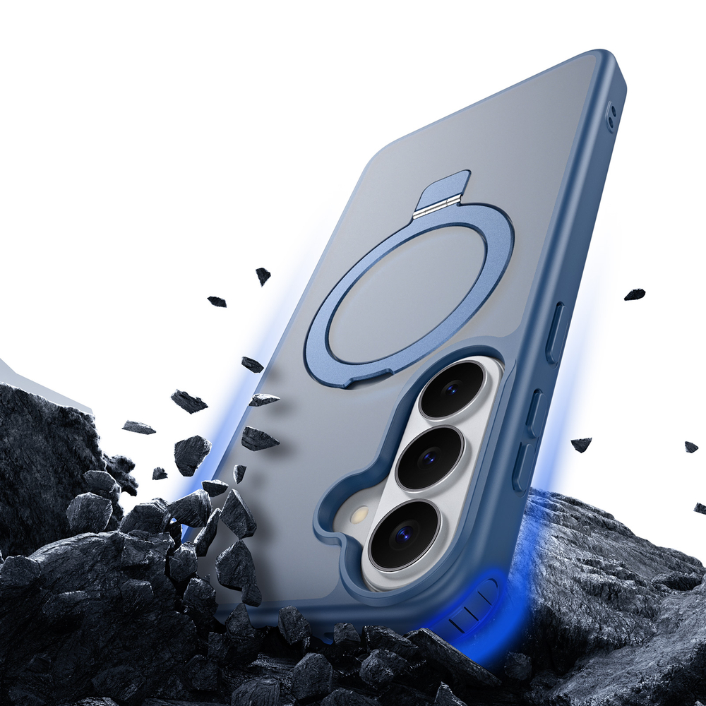 Матовый чехол темно-синего цвета с MagSafe для Samsung Galaxy S26, серия Yind Series Case от Dux Ducis (версия с магнитной откидной подставкой)