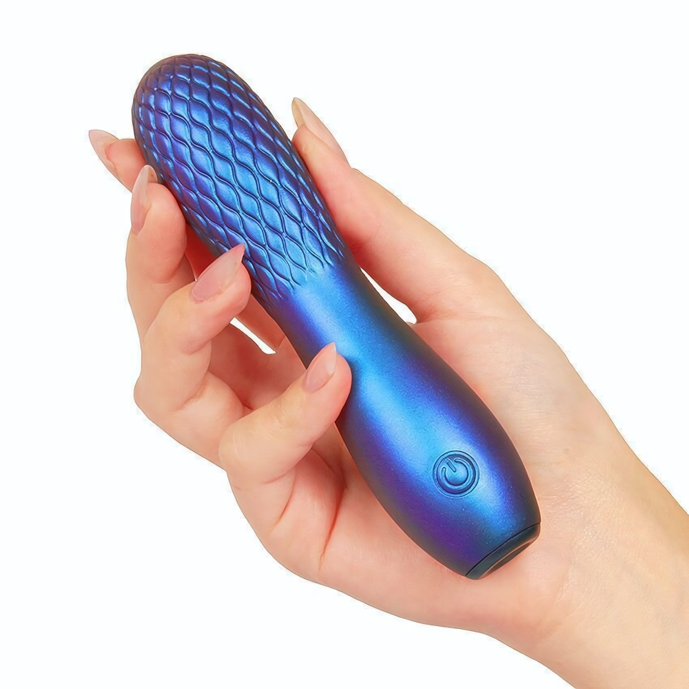 Синий вибромассажер с рельефной головкой - 14 см. (Цвет: синий)