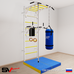 Шведская стенка Sv Sport усиленная 6446 (Турник рукоход/Брусья/Канат/Кольца/Цепь/Мешок 22кг/Мат 1м)