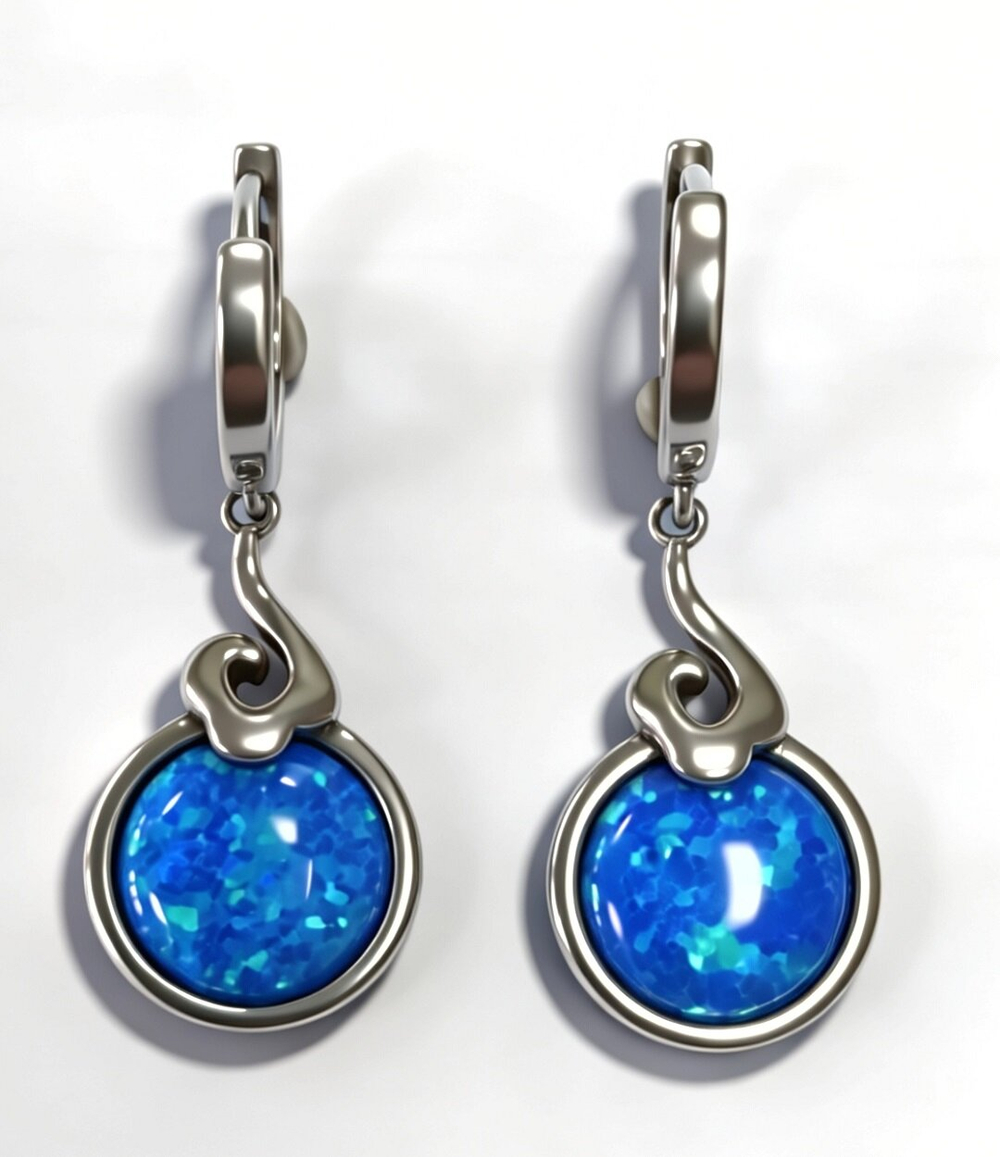 Ювелирные серьги из серебра 925 пробы,вставка опал синтетический