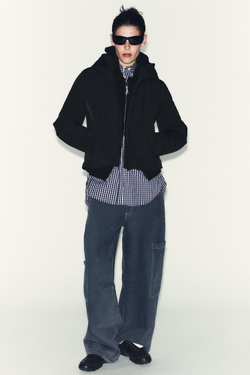 ZARA КУРТКА С КАПЮШОНОМ WATER REPELLENT WINDPROOF, ЧЕРНЫЙ