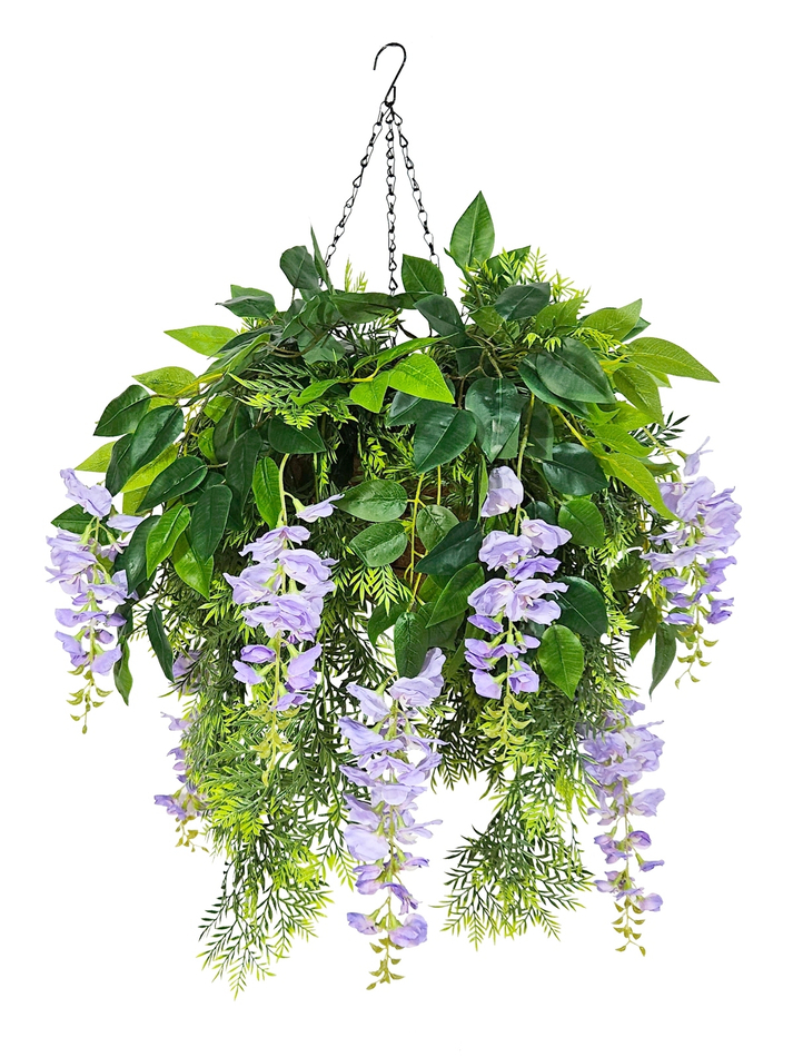 Искусственные цветы Акация сиреневая с зеленью в подвесном кашпо