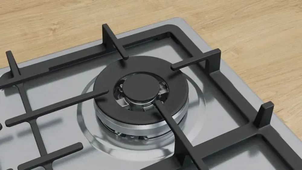 Встраиваемая газовая панель BOSCH PGH6B5K90R Serie 4, независимая, 4 конфорки, серебристый