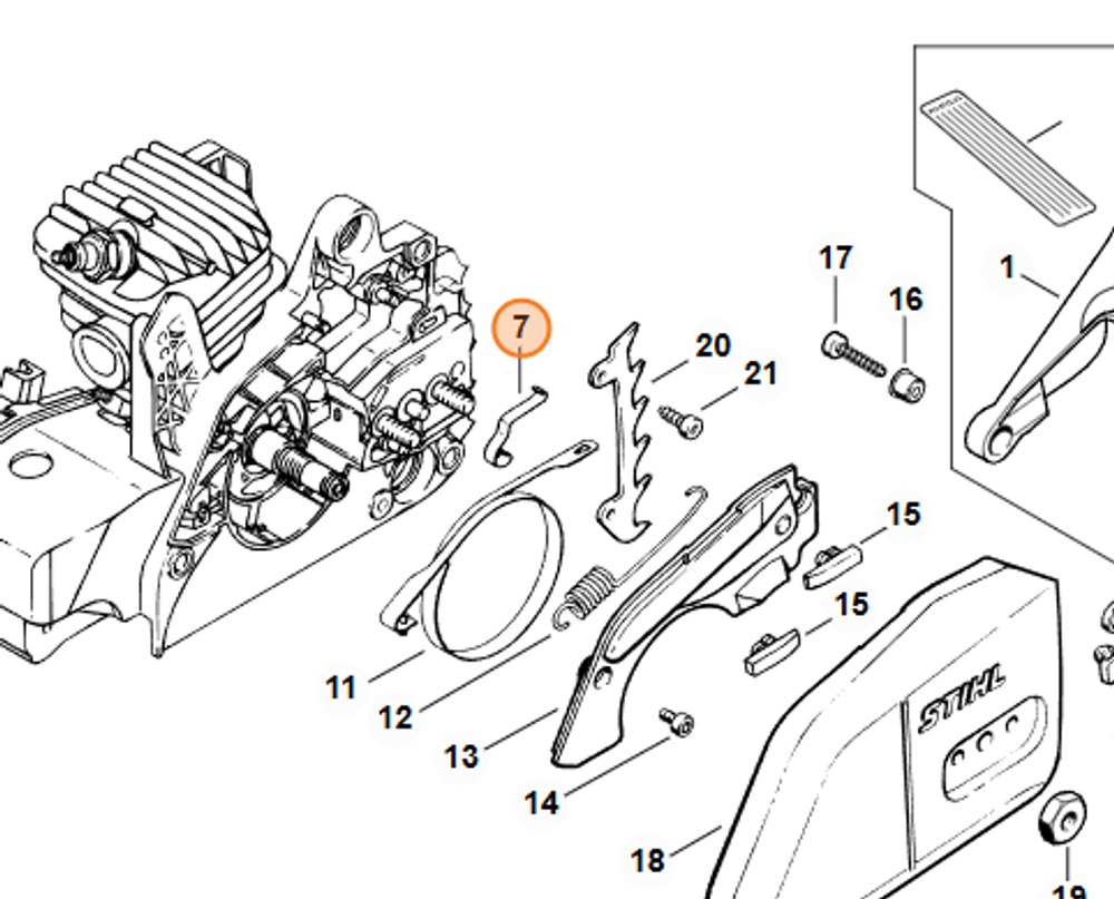 Плоская пружина для бензопилы STIHL MS 210, 230, 250. арт.PJ25047 FARMERTEC (STIHL 1123 162 7800)