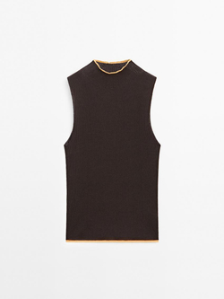 Massimo Dutti Топ из хлопковой смеси с набивным рисунком, шоколадно-коричневый