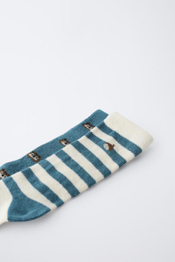 ZARA НАБОР ИЗ ДВУХ ПАР НОСКОВ С ЖЕЛУДЯМИ, БЕЛКАМИ И ПОЛОСКАМИ, СИНЕВАТЫЙ