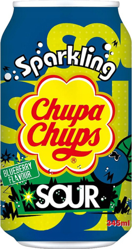 Газированный напиток Чупа Чупс Кислая Черника / Chupa Chups Sparkling Sour Blueberry 0.345 - банка