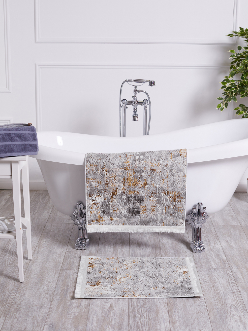 Набор ковриков для ванной и туалета, 60x100/50x60 см, цвет Серый с узором