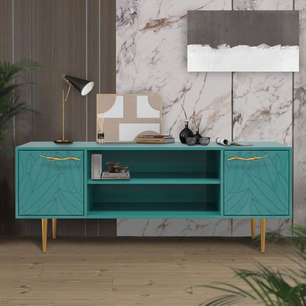 Тумба под ТВ Арт Колор leaves 155см Стайл Голд Пастельно-синий