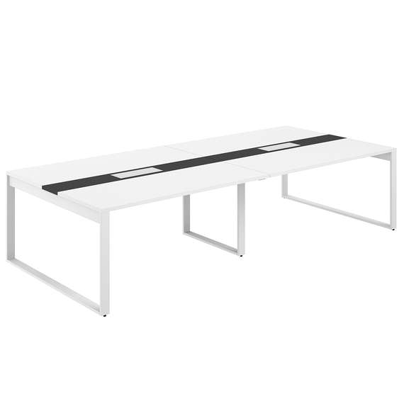 AG.2-3216.WH.72.WH.AN / Стол для переговоров 3200х1638х750 / профиль О-образный: 70х20 белый; лючок: серебро; столешница: белый вставка антрацит