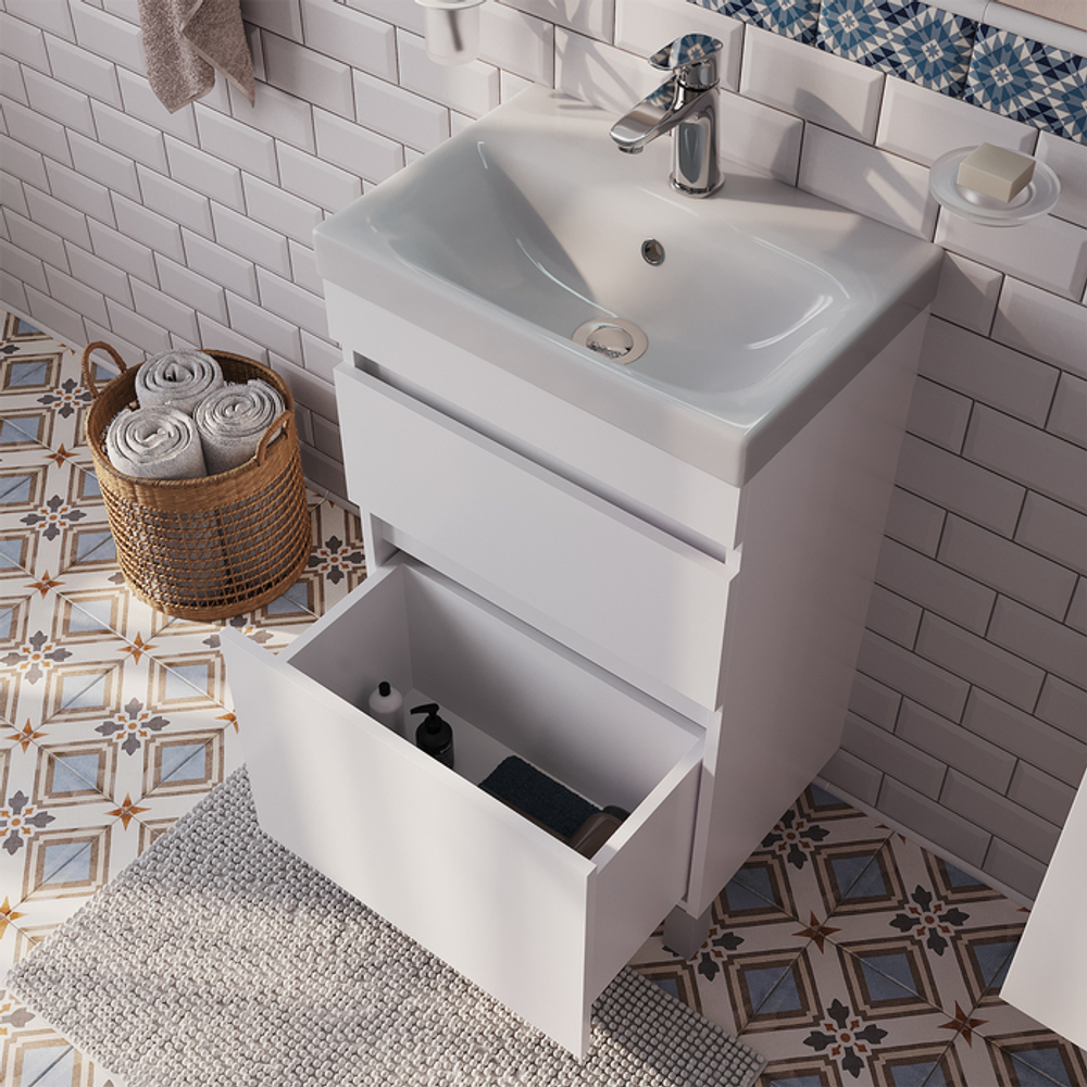 Тумба с умывальником напольная с ящиками IDDIS Zodiac, белая, 50 см, ZOD5CBFi95K