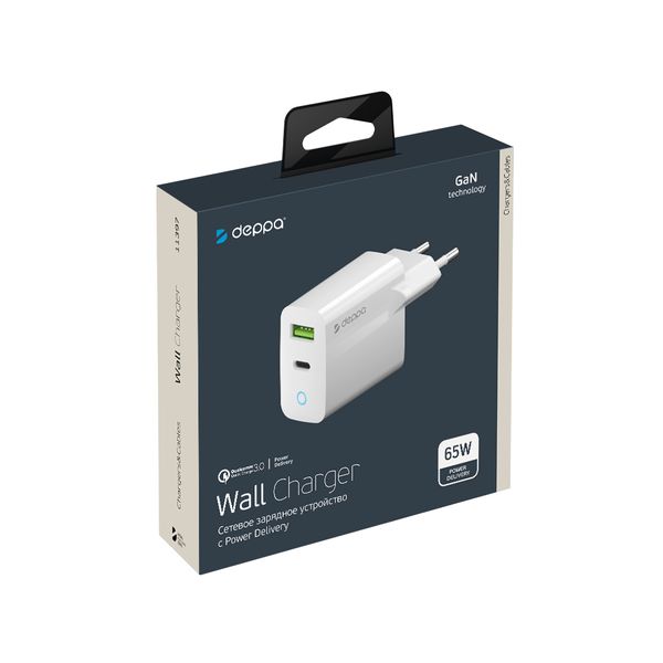 Адаптер питания Deppa USB A + USB-C Power Delivery 3.0А QC 3.0 65Вт D-11397