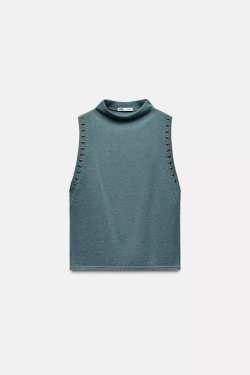 ZARA ТОП С ГОРЛОВИНОЙ ХАЛТЕР И ЛЮВЕРСАМИ, БИРЮЗОВЫЙ