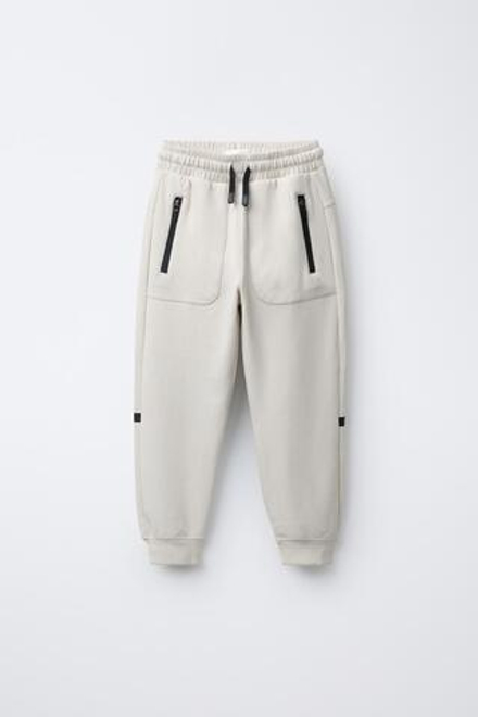 ZARA СПОРТИВНЫЕ БРЮКИ-ДЖОГГЕРЫ ИЗ INTERLOCK, ЭКРЮ