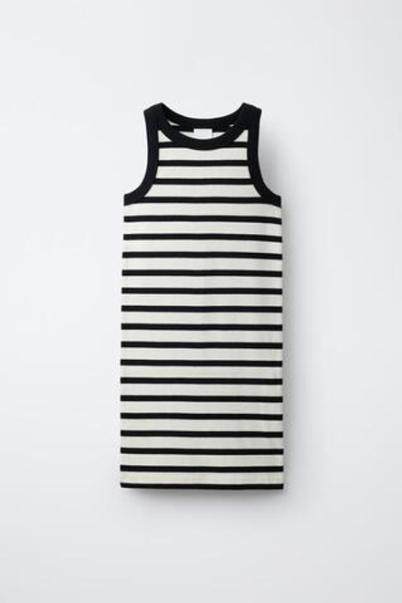 ZARA ПЛАТЬЕ В РУБЧИК В ПОЛОСКУ, ЧЕРНЫЙ/ЭКРЮ