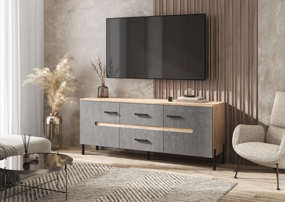 Тумба для ТВ Ким (металл), Бетон темный, Сонома