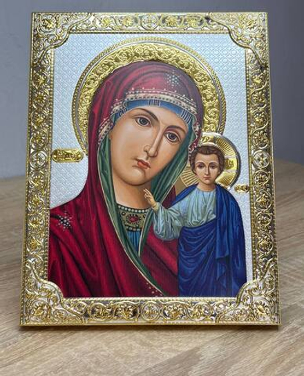 Казанская БМ, икона прямоугольная без рамки, античная 160х210