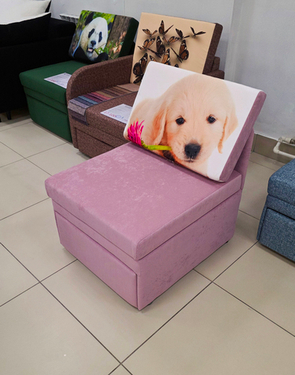 Кресло-кровать Миник, велюр Romance Rose, купон Лабрадор, 11300 руб.