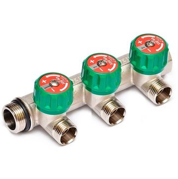 Коллектор Uni-Fitt 1"х3/4" - 3 выхода «ЕК евроконус» никелированный с вентилями 410N4330