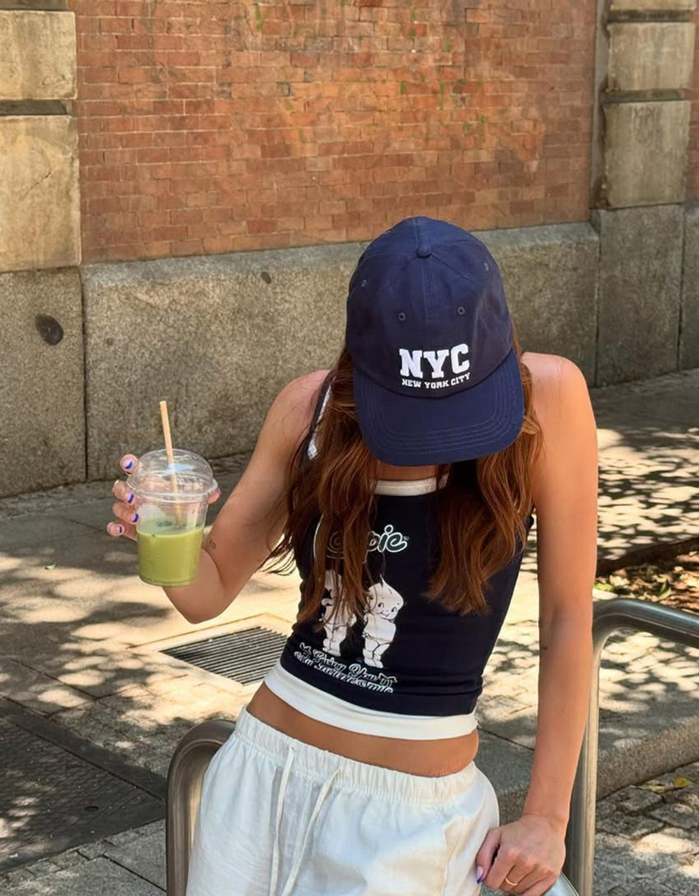 BERSHKA Топ с принтом Kewpie, темно-синий