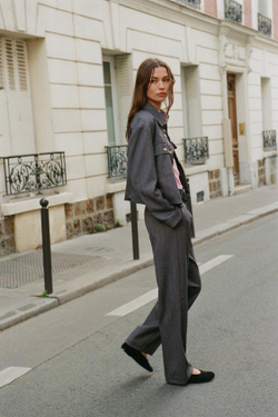 ZARA ПРЯМЫЕ БРЮКИ В ЕЛОЧКУ, СЕРЫЙ