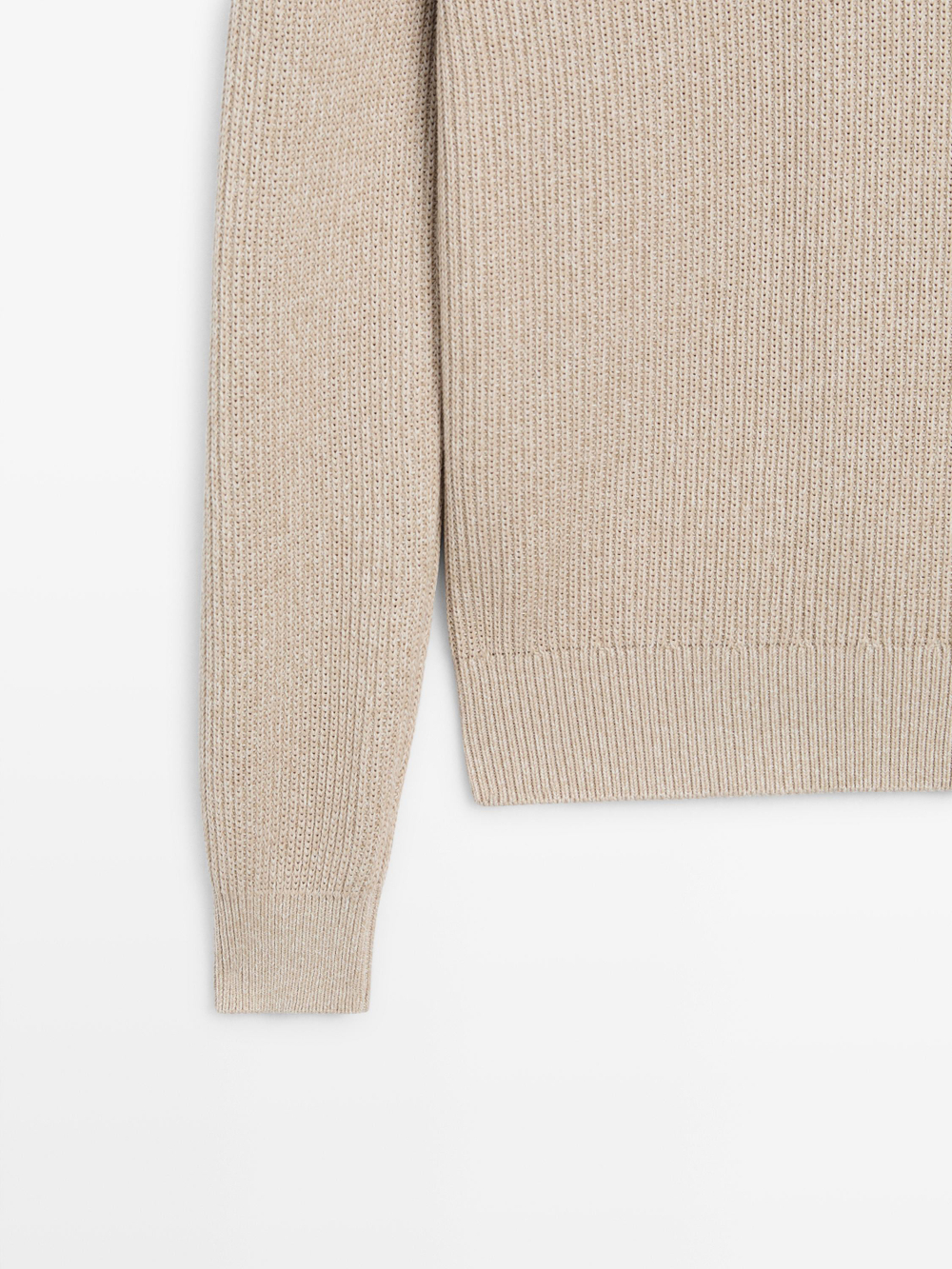 Massimo Dutti Свитер поло из хлопкового трикотажа, натуральный/кремовый