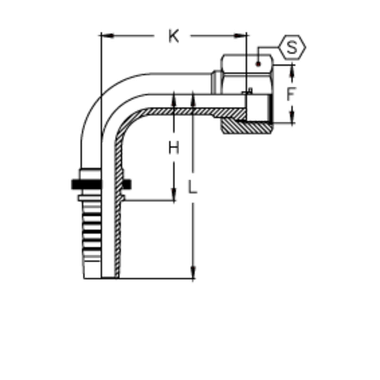 Фитинг DN 38 ORFS (Г) 2 (90) CS (удлинен. К=155)