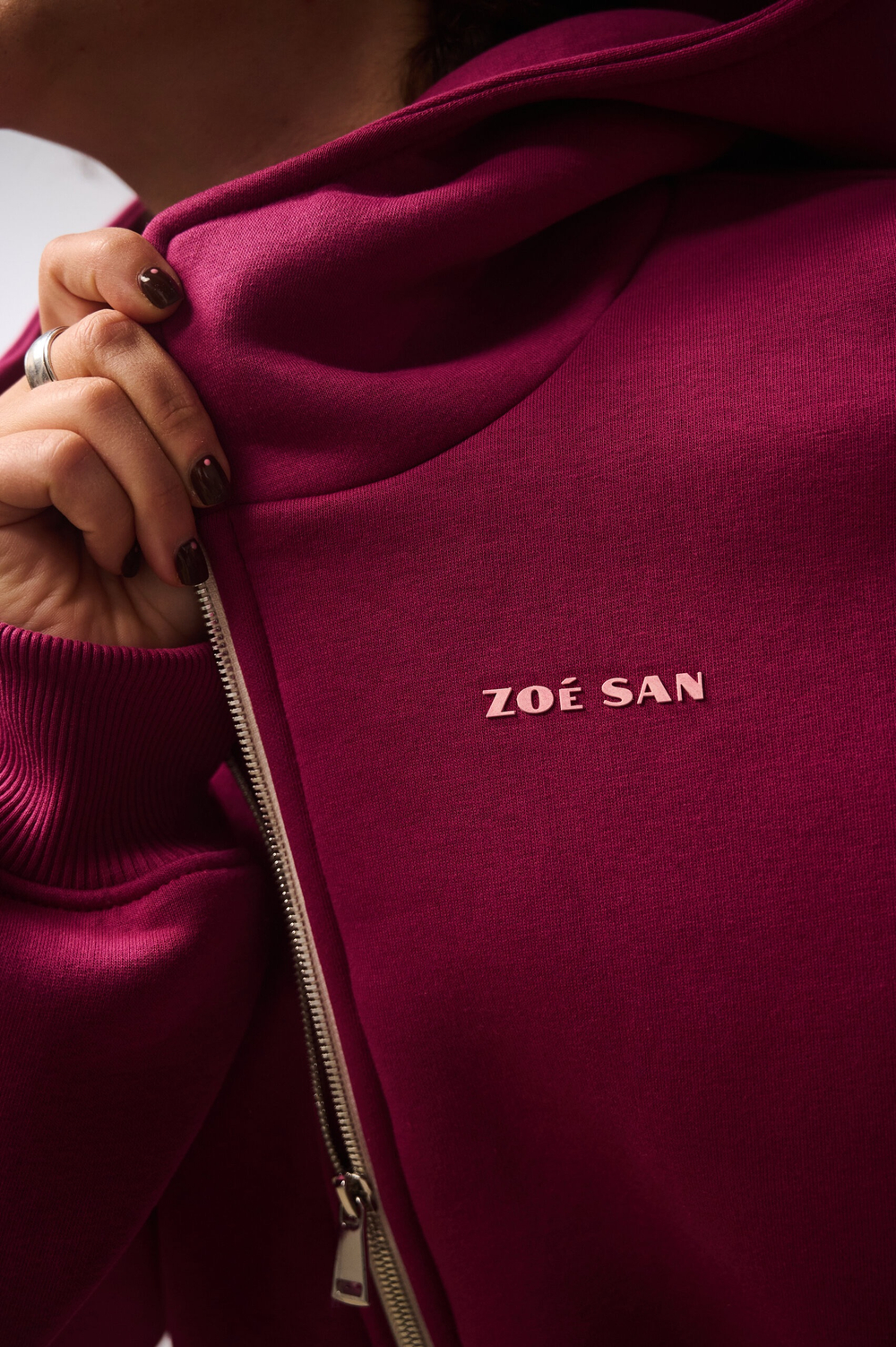 Худи на молнии укороченная с начесом, "Малина"