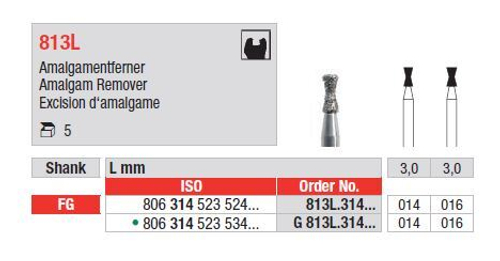 EDENTA G813L.314.014 Алмазный бор 813L FG, d 1,4 мм, зернистость крупная, форма специальная