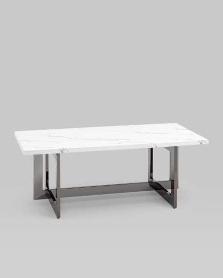 Журнальный столик Нэйтан 122*61 белый мрамор сталь темный хром