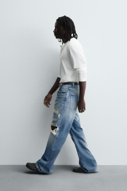 ZARA ДЖИНСЫ RELAXED FIT С РАЗРЕЗАМИ, СИНИЙ