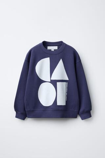 ZARA ТОЛСТОВКА С ПРИНТОМ В ВИДЕ ФИГУР, СИНИЙ