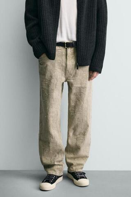 ZARA БРЮКИ STRAIGHT FIT ЖАККАРД, ХАКИ