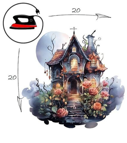 Термотрансфер "Дом с цветами", наклейка на одежду, 20х20