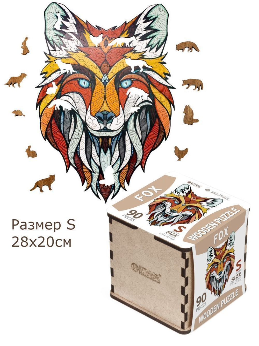 Деревянный пазл EWA Хитрый Лис, S 28x20 см, головоломка