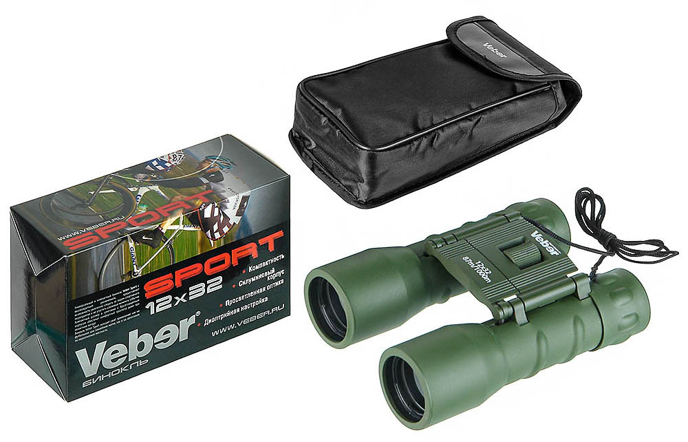 Бинокль Veber Sport БН 12x32 зелёный [11013]