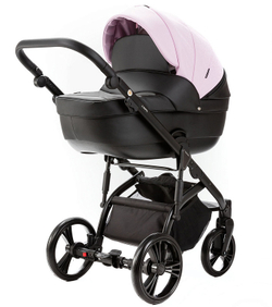 Детская коляска Adamex Lanti Deluxe 2 в 1 LN-SD101 (РОЗОВ.ЗЕФИР КОЖА + ЧЕРН.КОЖА)