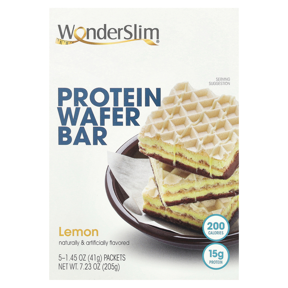 WonderSlim, протеиновая вафля, со вкусом лимона, 5 пакетиков по 41 г (1,45 унции)