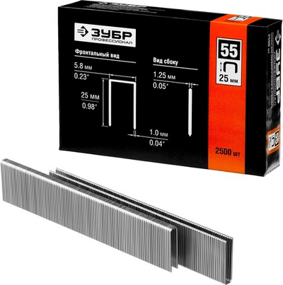 ЗУБР тип 18GA (55/90/C) 25 мм, 2500 шт, скобы для степлера, Профессионал (31855-25)