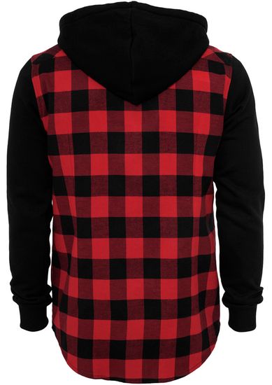 Рубашка URBAN CLASSICS Hooded Checked Flanell Sweat Sleeve Shirt  (Black/Red/Black)