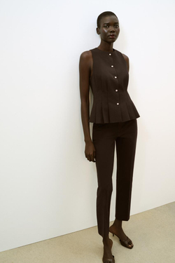 ZARA ЖИЛЕТ С БАСКОЙ И ЗАЩИПАМИ, КОРИЧНЕВЫЙ