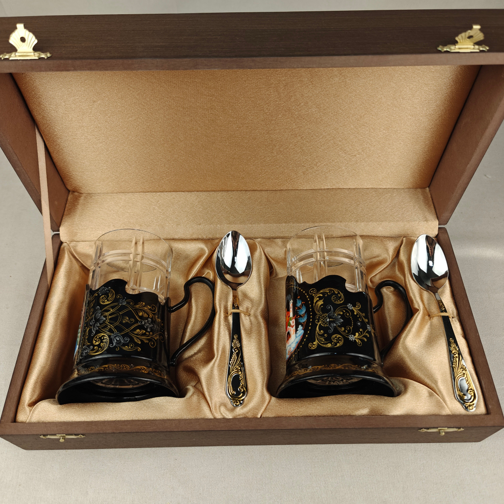 Чайный набор подстаканников "Русские сказки" (ручная роспись Палех) №18