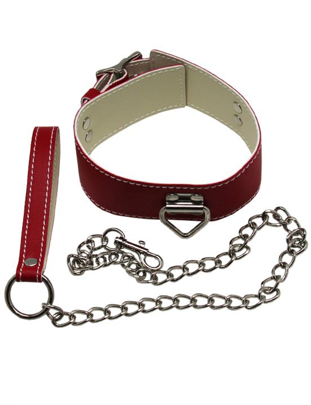 Красный ошейник с металлическим поводком и замочком (Цвет: красный)