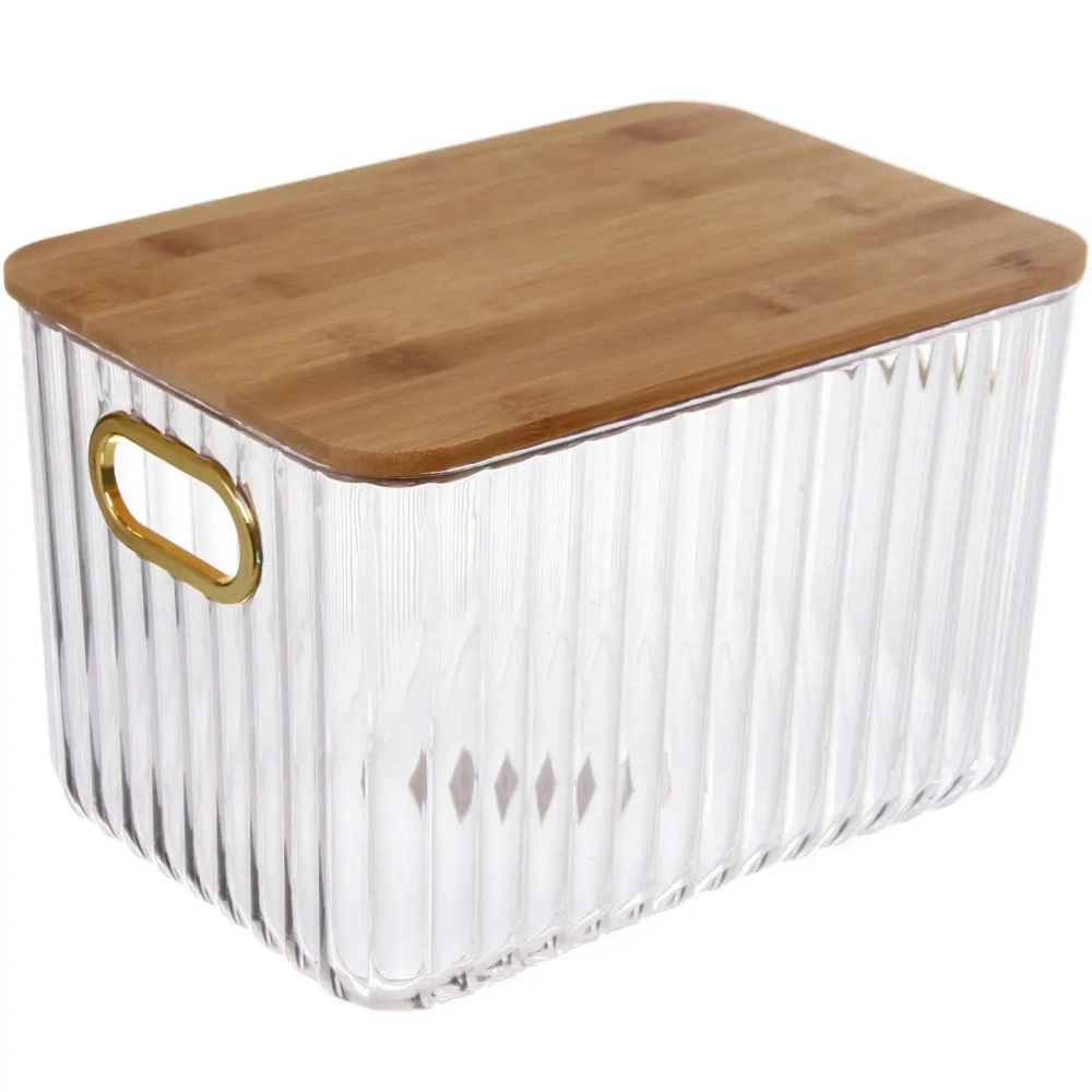 Контейнер - органайзер для хранения с бамбуковой крышкой «БРАМИНГЕМ», прозрачный, 26*18.5*16.2см
