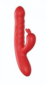 Красный силиконовый вибратор-кролик с фрикциями - 22 см. (Цвет: красный)