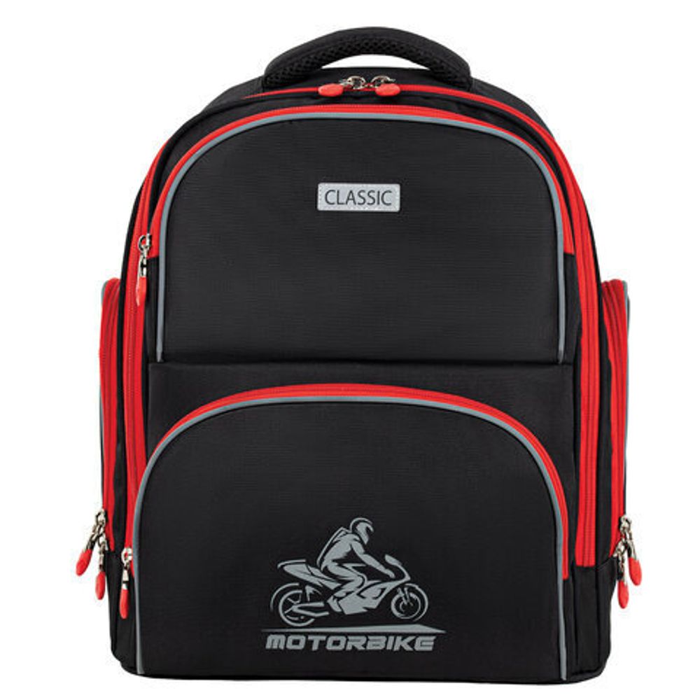 Рюкзак BRAUBERG CLASSIC, легкий каркас, премиум материал, "Motorbike", черный, 270583